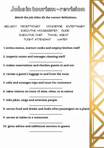 Jobs in tourism - revision