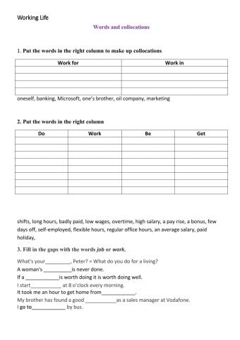 Working Life.  Word collocations, Phrasal verbs