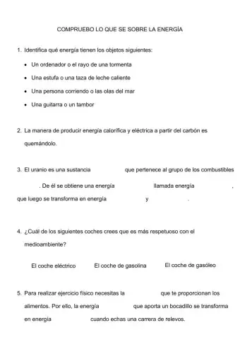 Compruebo lo que se. La energía parte 1