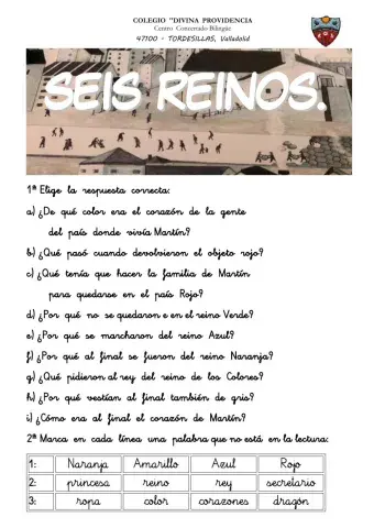 Comprensión lectora 3º EP 011.- SEIS REINOS. Palabras llanas y con R