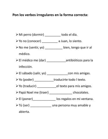 Conjugacion verbal - verbos irregulares