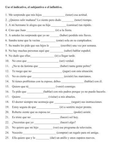 Subjunctive, indicative or infinitive