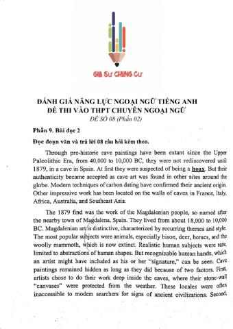 Đề thi đánh giá năng lực ngoại ngữ Tiếng Anh vào lớp 10 Chuyên ngoại ngữ - Số 8.2