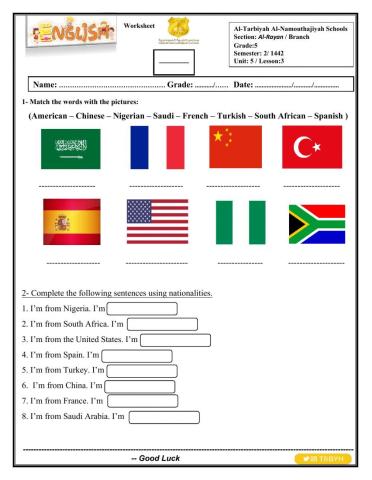 Grade 5 Unit 5 Nationalities