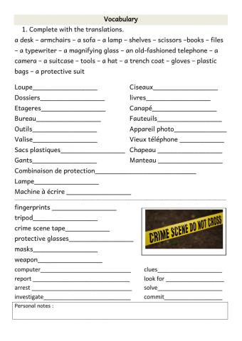 Investigation vocabulary