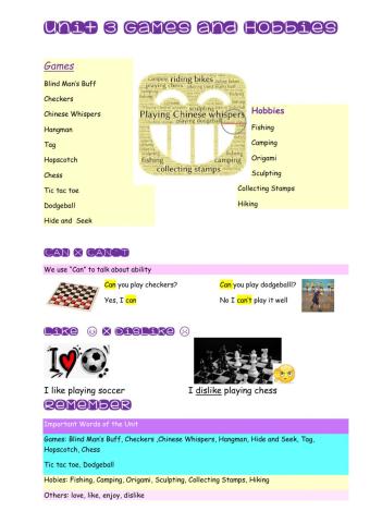 Grade 5 Unit 3 Games and Hobbies