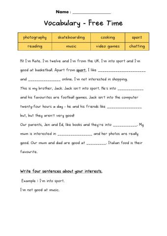Free time - Hobbies and Interest