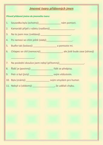 Jmenné tvary přídavných jmen