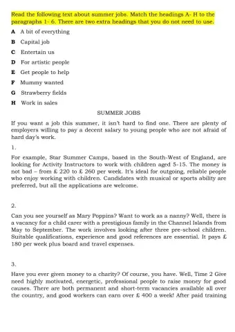 Reading - Summer Jobs