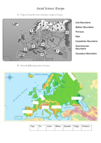 Mountains rivers and countries in Europe