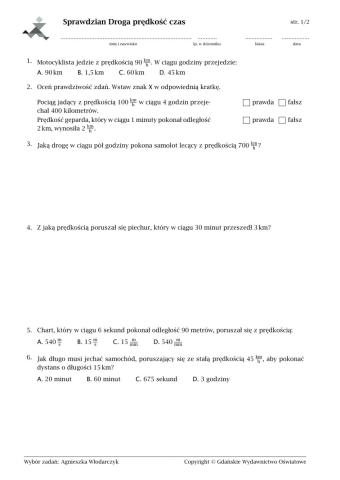 Sprawdzian Droga, prędkość , czas