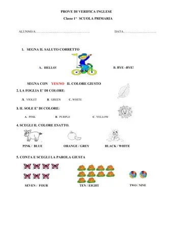 Verifica classe 1- scuola Primaria