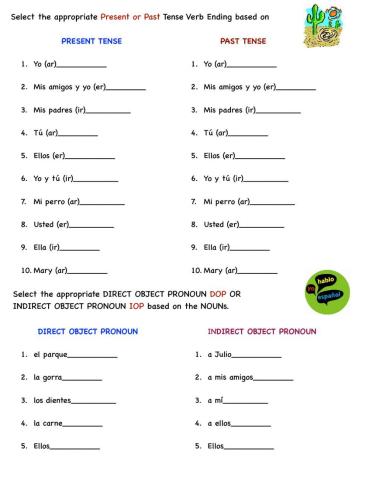 Present-Past Tense Verb Endings-Direct-Indirect Object Pronouns