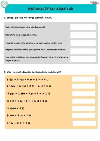 1. gaia birpasatzeko eta sakontzeko ariketak