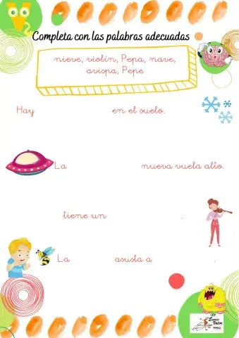 Completa la oración con la palabra adecuada, lectura v