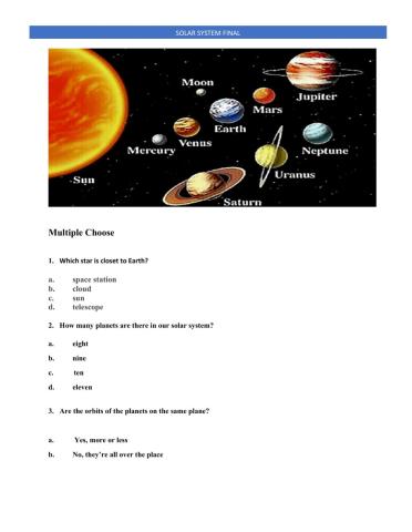 Solar System Final January 2021