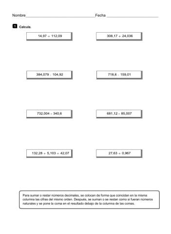 Suma y Resta decimales 6º