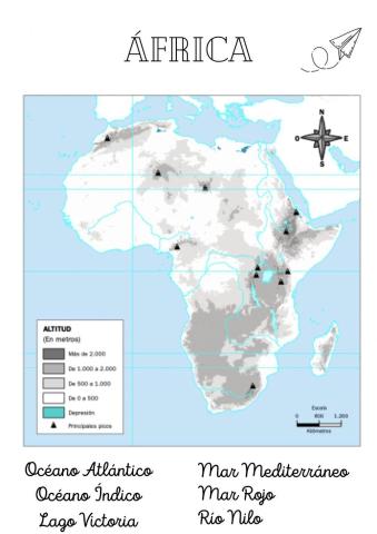 Africa. Mapa físico agua.