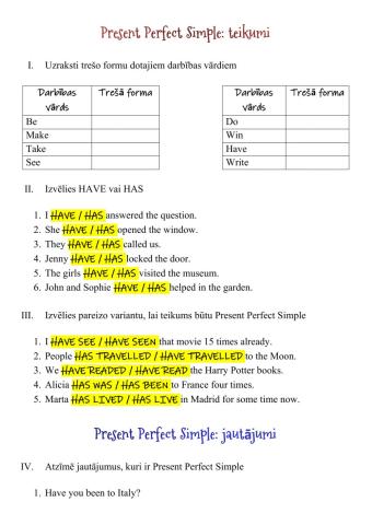 Present Perfect Simple