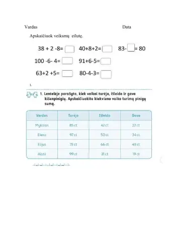 Apskaičiuoti veiksmų eiutę kai sudaro skirtingi veiksmai