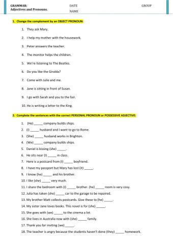 ADJECTIVES and PRONOUNS (act 1, 2)