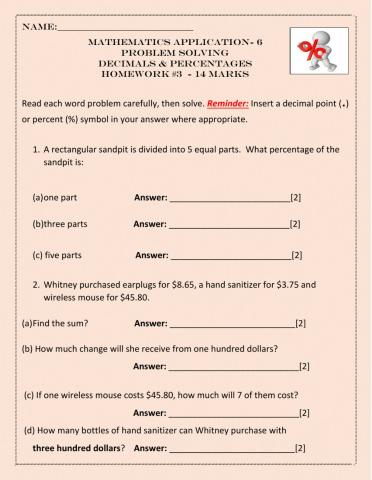 Problem Solving Percentages and Decimals