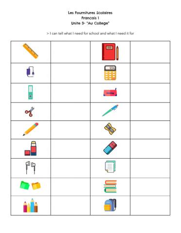 Les fournitures scolaires: Vocabulaire