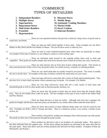 Retail Trade Fill in Blank