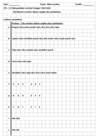 Tulis angka dalam nombor atau perkataan tahun 5