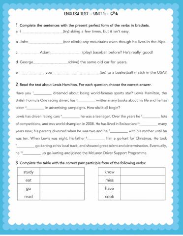 Present Perfect Simple B1 Exam