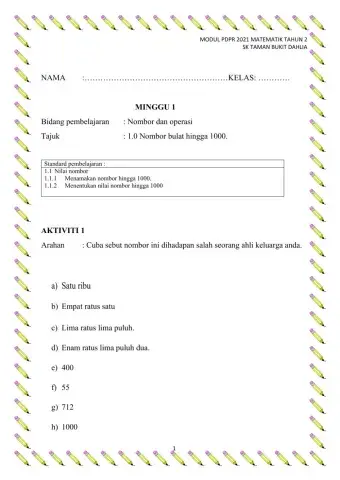 Matematik tahun 2-NOMBOR HINGGA 1000