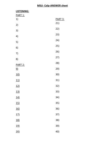 MSU CELP Pr. Test 2 (Listening Answer sheet)