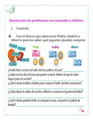 Resolución de problemas con monedas y billetes