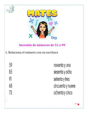 Sucesión de números de 51 a 99