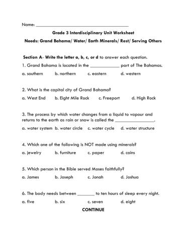 Needs Interdisciplinary Unit Worksheet