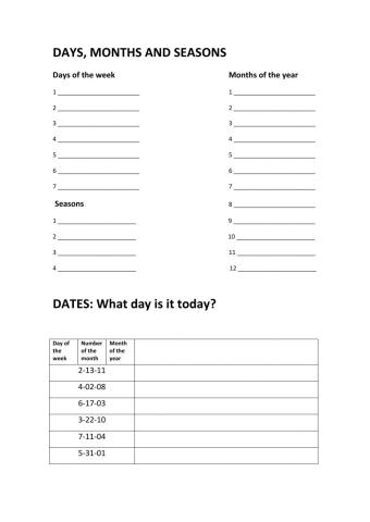 Dates, months and seasons - Numbers