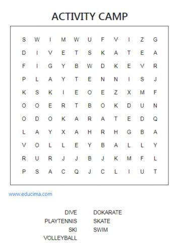 Wordsearch activity camp