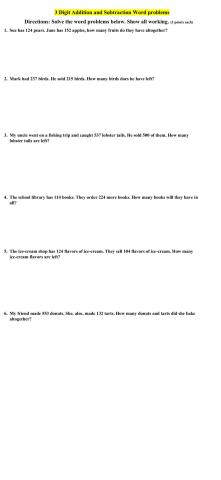 3-digit Addition & Subtraction word-problems