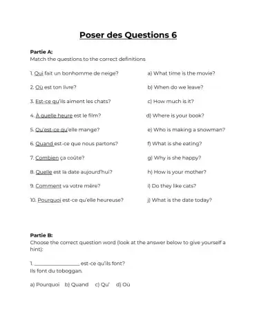 Question Words Worksheet 2 (Gr6)