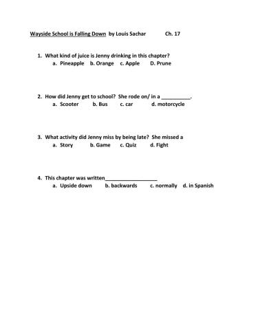 Wayside School is Falling Down  Ch 17