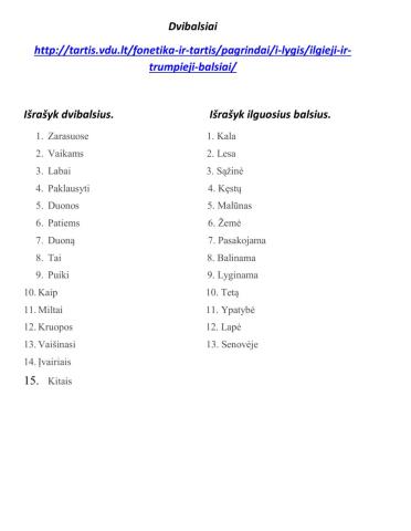 Ilgieji ir trumpieji balsiai, dvibalsiai