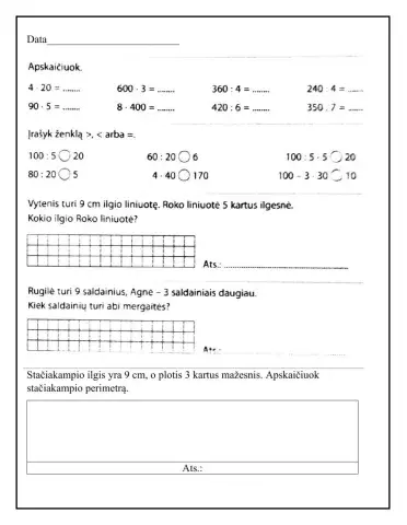 Matematikos testas 3 klasė