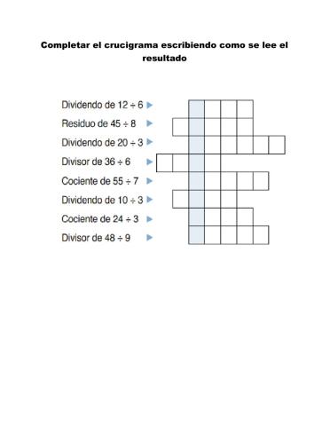 Crucigrama terminos de la división