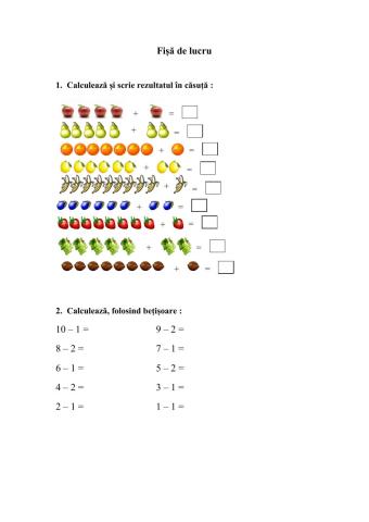 Adunarea și scaderea cu 1 și 2
