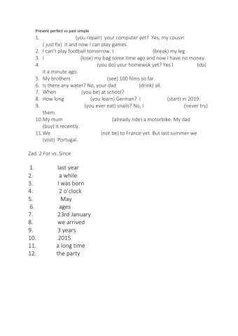 Presen perfect and past simple