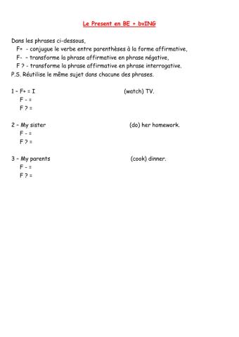 Le Present en BE + bvING