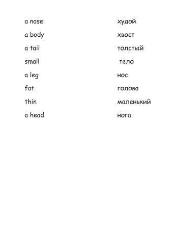 Parts of body, adjectives