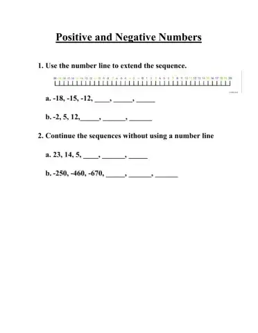 Positive and negative numbers