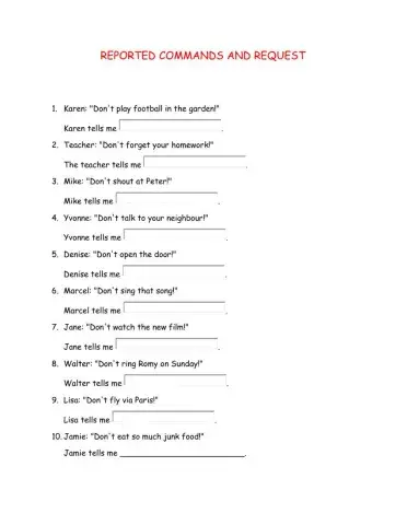 Reported commands and request - negative