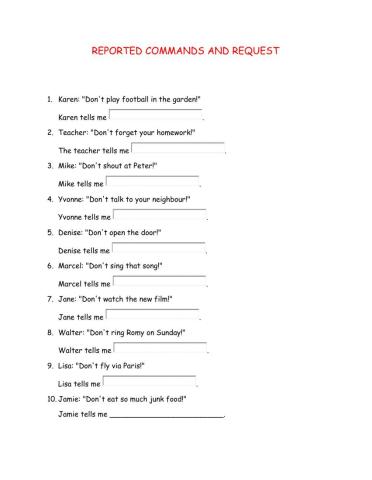 Reported commands and request - negative